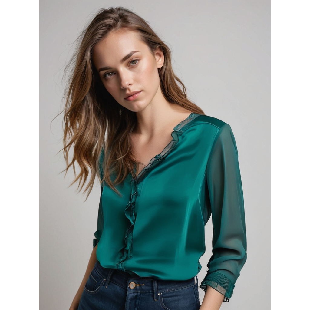 Danica | Damen Langarm Bluse Mit Rüschenbesatz