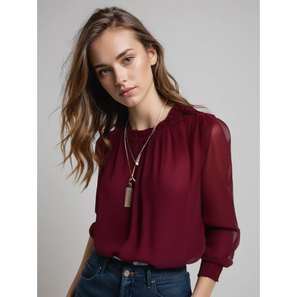 Danica | Damen Langarm Bluse Mit Rüschenbesatz