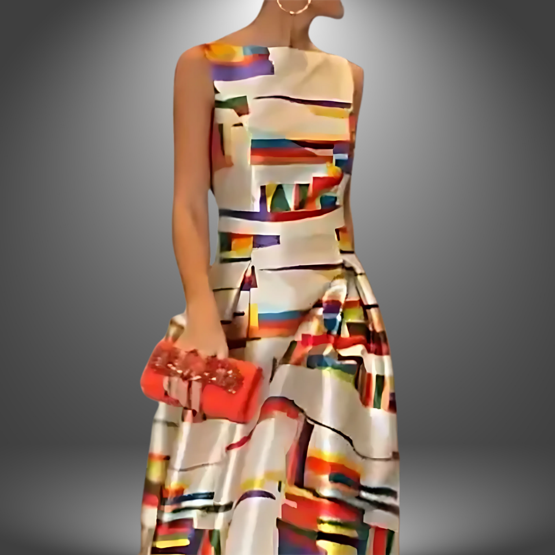 Gabriella | Damen Maxi Kleid Mit Geometrischem Print