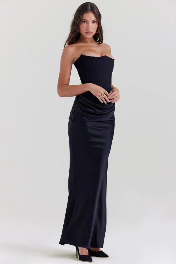 Valentina | Damen Trägerloses Korsett Maxikleid Mit Drapiertem Rock