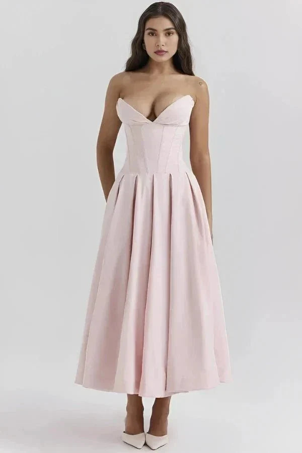 Gabriella | Damen Trägerloses Midikleid Mit Herzförmigem Ausschnitt
