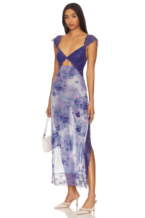 Elena | Damen Maxikleid Mit Blumenprint Und Spitzenbesatz