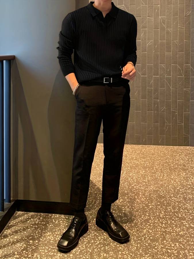 Feinblick Herren Langarm Polo-Shirt