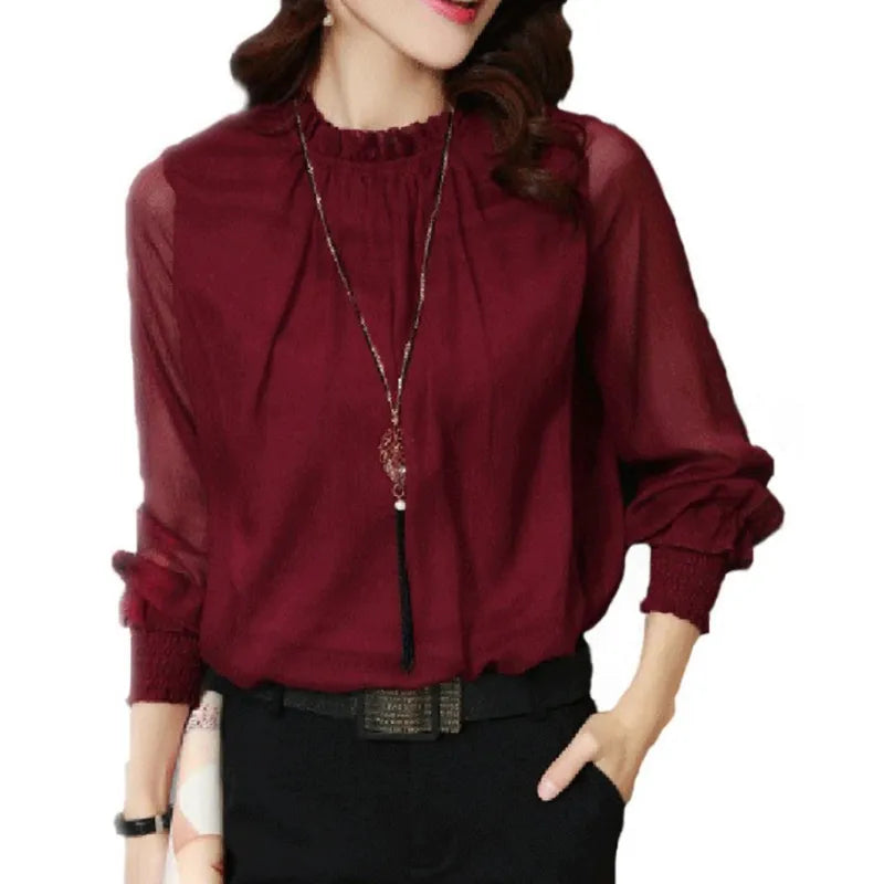Danica | Damen Langarm Bluse Mit Rüschenbesatz