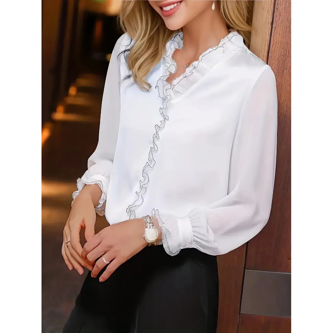 Danica | Damen Langarm Bluse Mit Rüschenbesatz