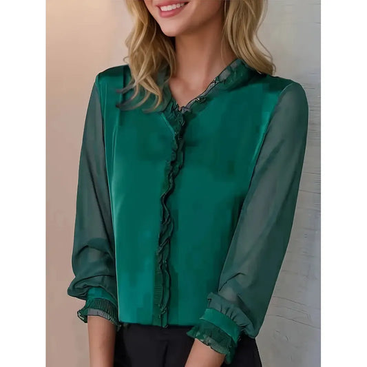 Danica | Damen Langarm Bluse Mit Rüschenbesatz