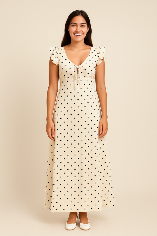 HERBERGER | Damen Maxikleid mit V-Ausschnitt und Punktemuster luftig & leicht