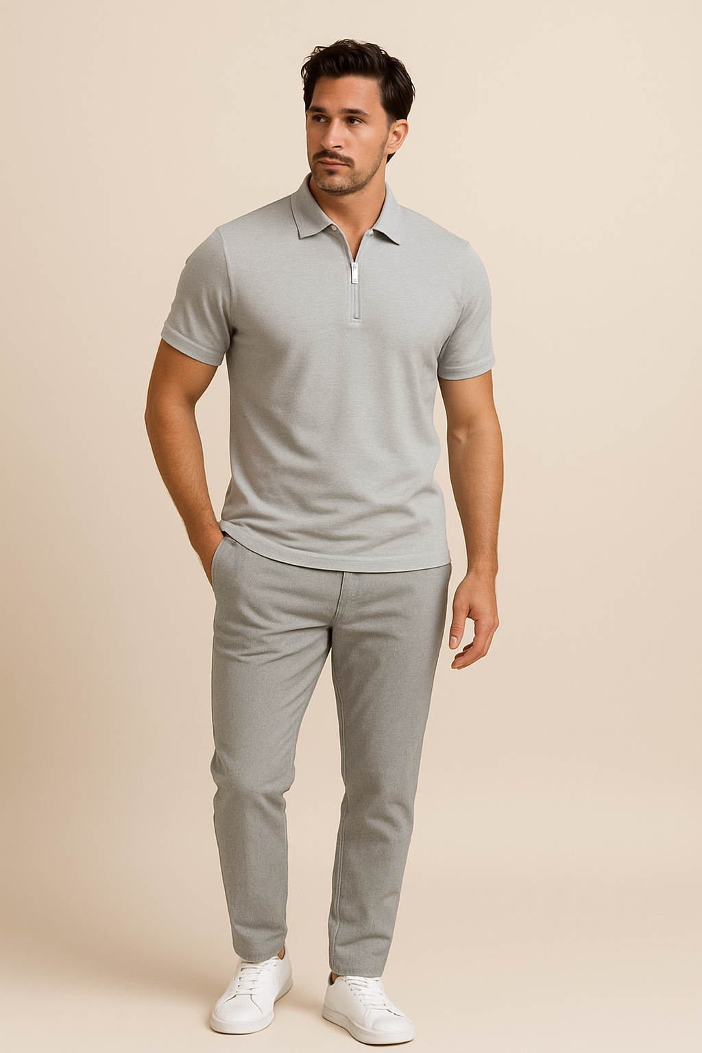 HERBERGER | Herren Sommer Poloshirt mit Reißverschluss und schmaler Passform