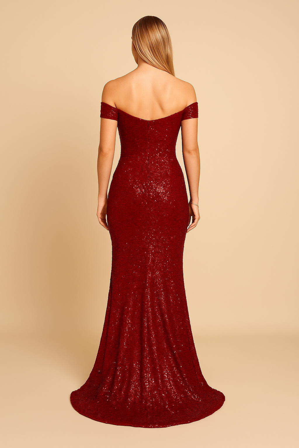 HERBERGER | Damen Paillettenkleid schulterfrei mit Gehschlitz - Atmungsaktiv und Stilvoll