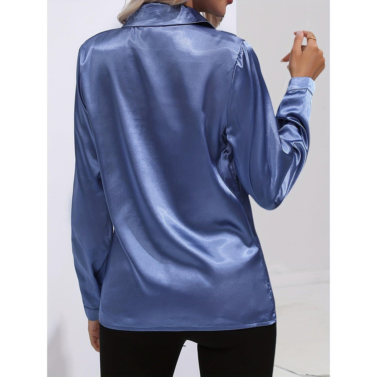 Luciana | Damen Satin Hemd Mit Knopfleiste Und Langarm