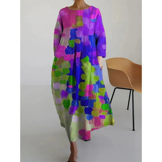 Raelynn | Damen Langes Kleid Mit Floral Print Und Rundhalsausschnitt