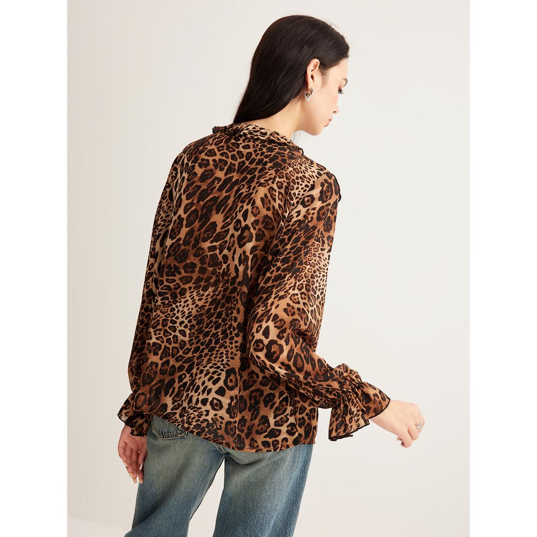Alyssa | Damen Bluse mit Leopardenmuster und Rüschenkragen