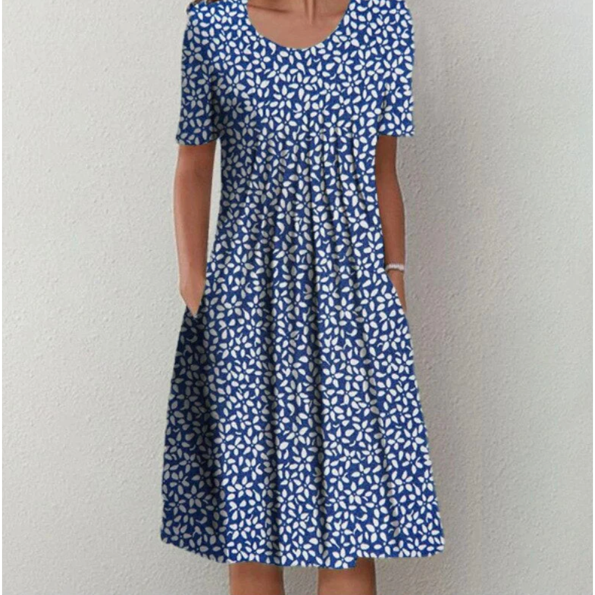 Leah | Damen Gemustertes Midi Kleid Mit Kurzarm