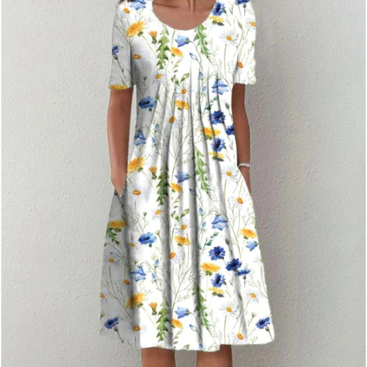 Leah | Damen Gemustertes Midi Kleid Mit Kurzarm