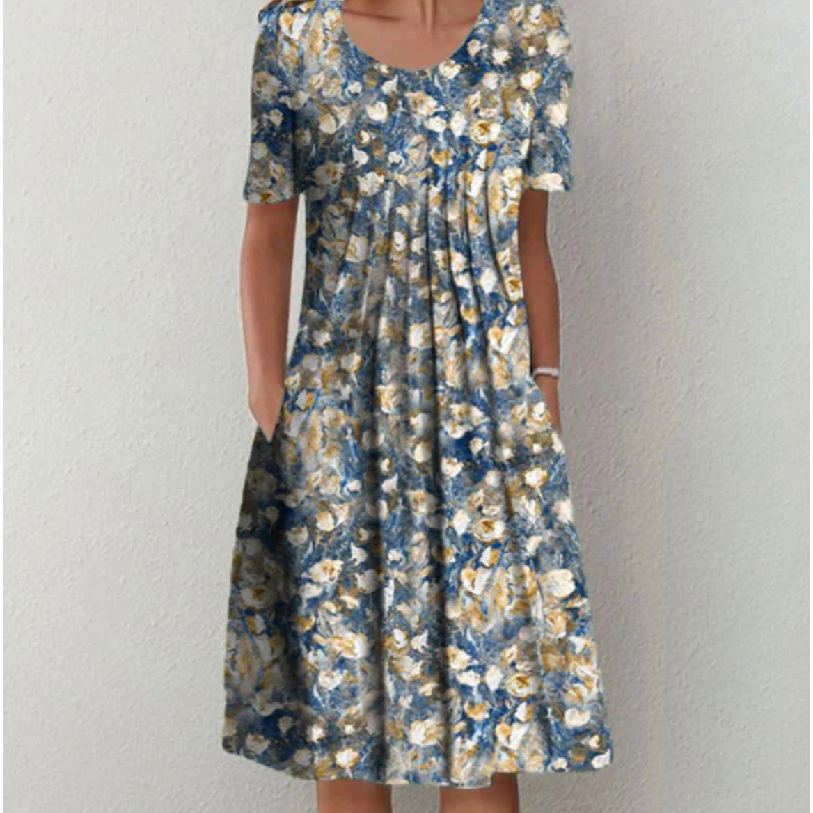 Leah | Damen Gemustertes Midi Kleid Mit Kurzarm