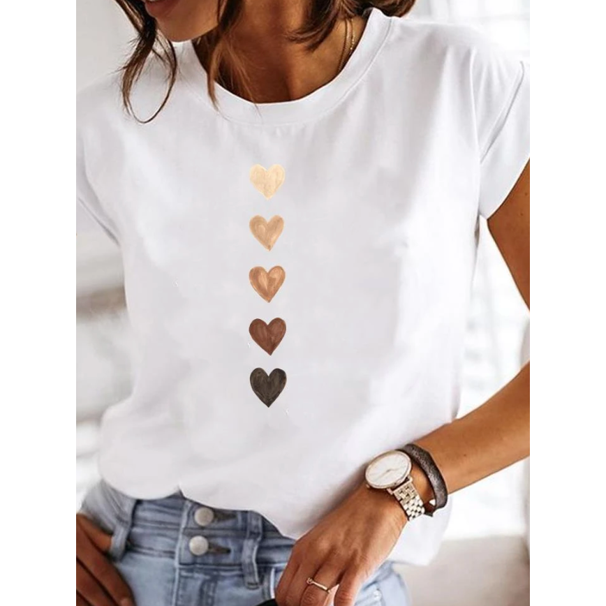 Nora | Damen Weißes Kurzarm T-Shirt Mit Herz Print