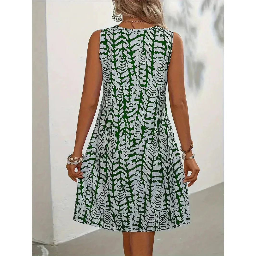 Blaire | Damen Ärmelloses Bedrucktes Mini Kleid Mit Rundhalsausschnitt