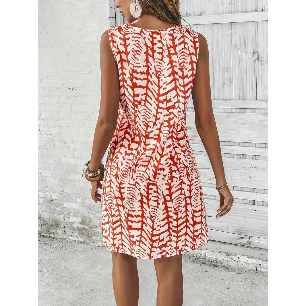 Blaire | Damen Ärmelloses Bedrucktes Mini Kleid Mit Rundhalsausschnitt