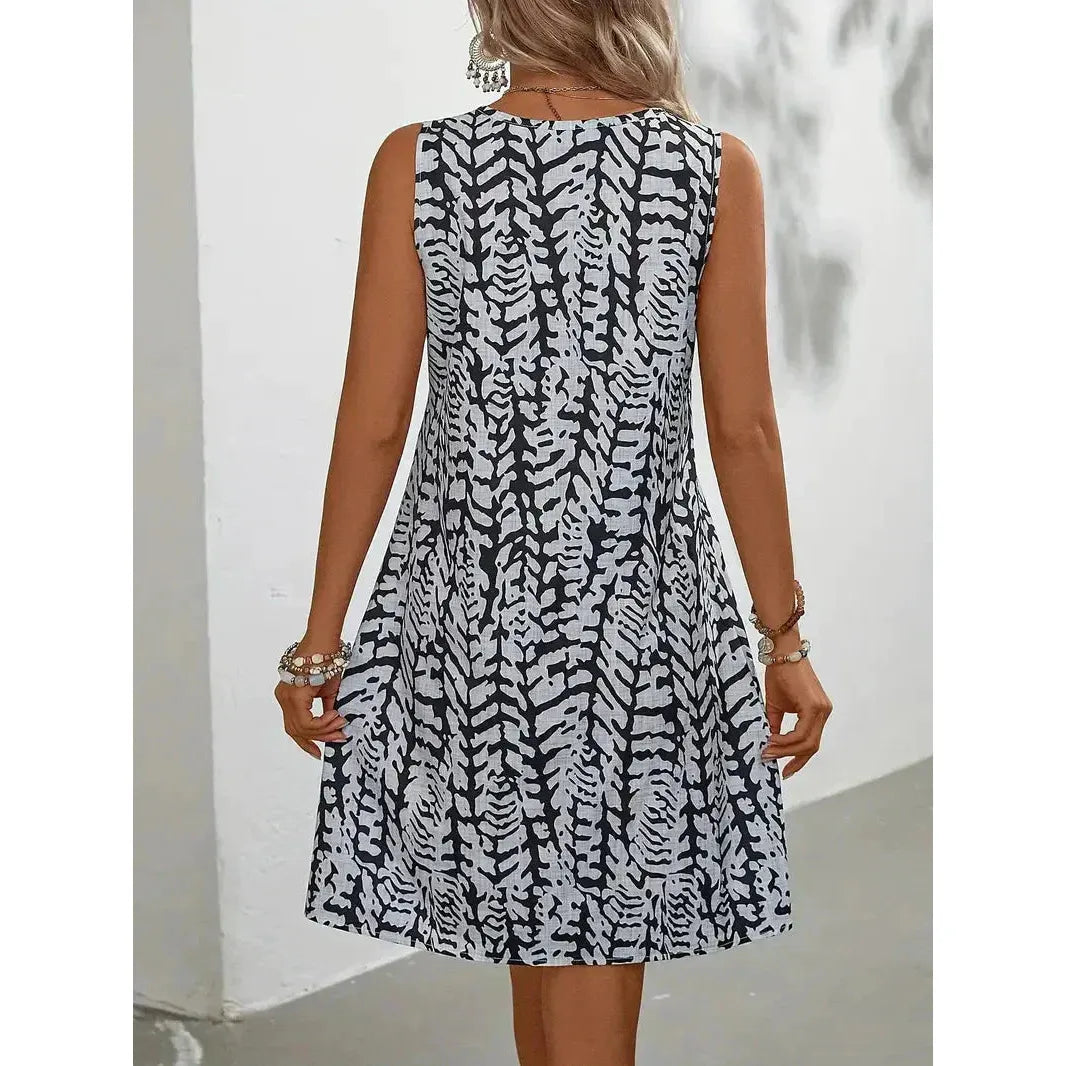 Blaire | Damen Ärmelloses Bedrucktes Mini Kleid Mit Rundhalsausschnitt