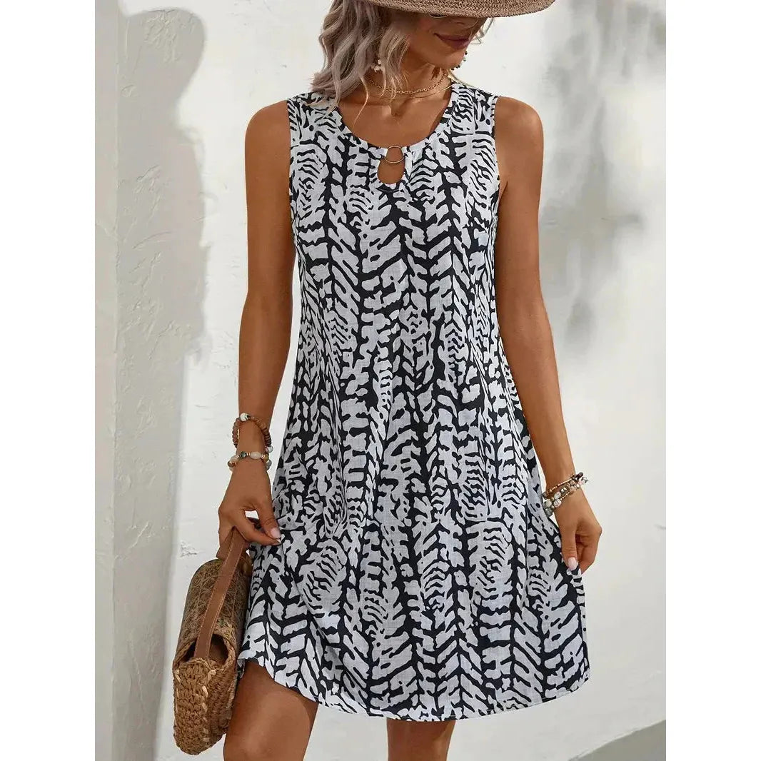 Blaire | Damen Ärmelloses Bedrucktes Mini Kleid Mit Rundhalsausschnitt