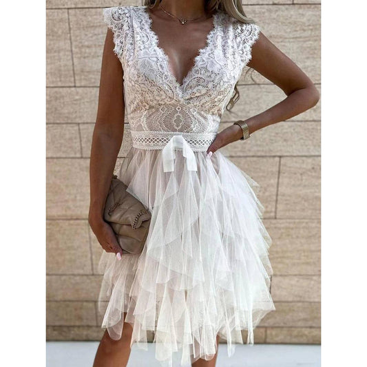 Kendra | Damen Tüll Cocktailkleid Mit V-Ausschnitt