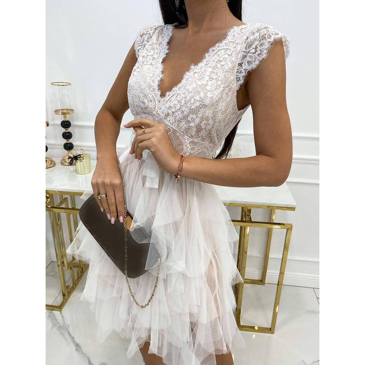 Kendra | Damen Tüll Cocktailkleid Mit V-Ausschnitt