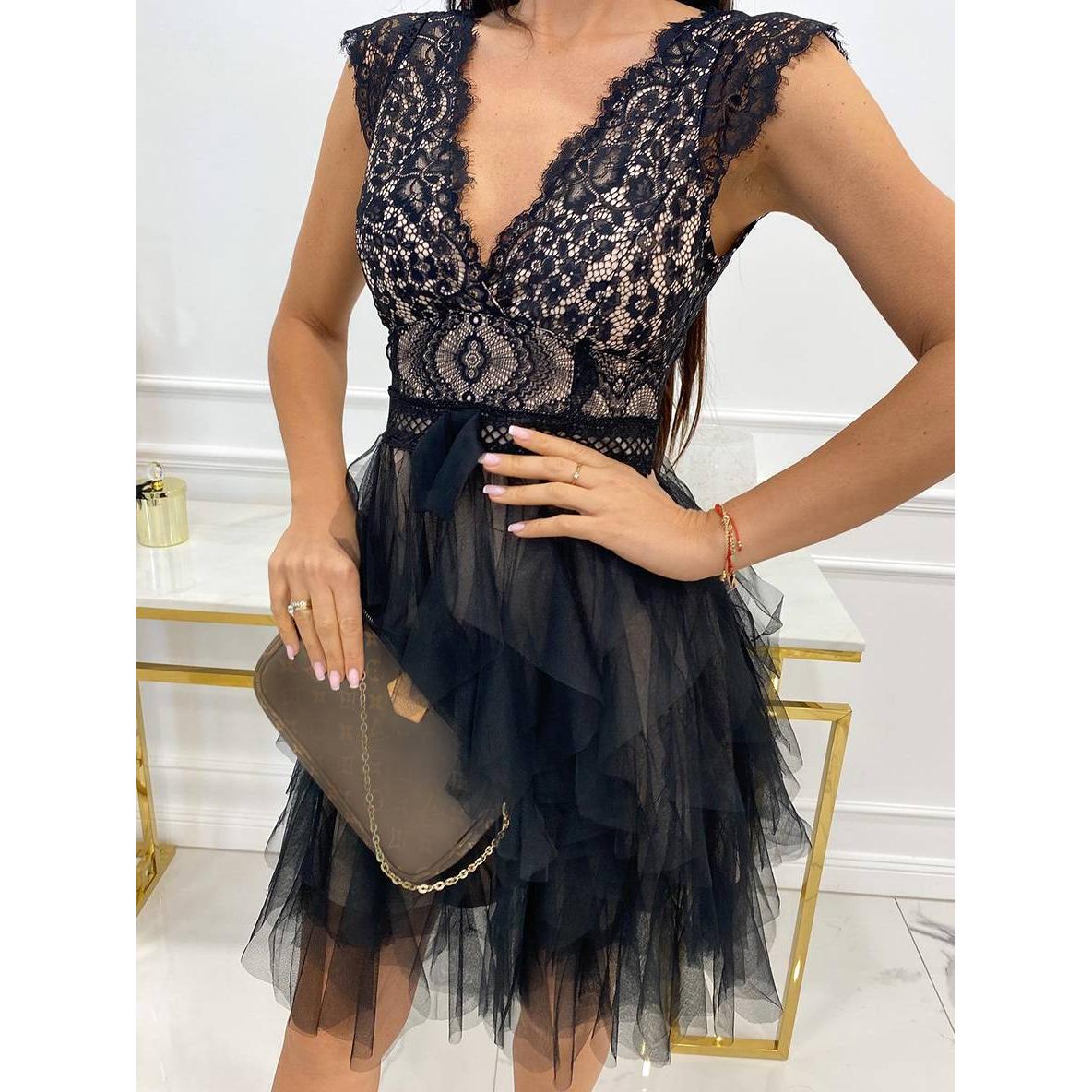 Kendra | Damen Tüll Cocktailkleid Mit V-Ausschnitt