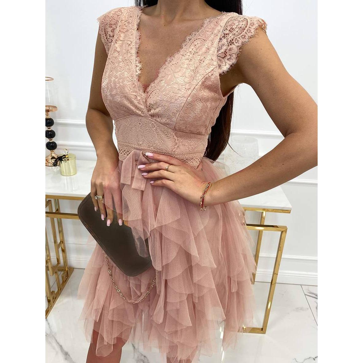 Kendra | Damen Tüll Cocktailkleid Mit V-Ausschnitt