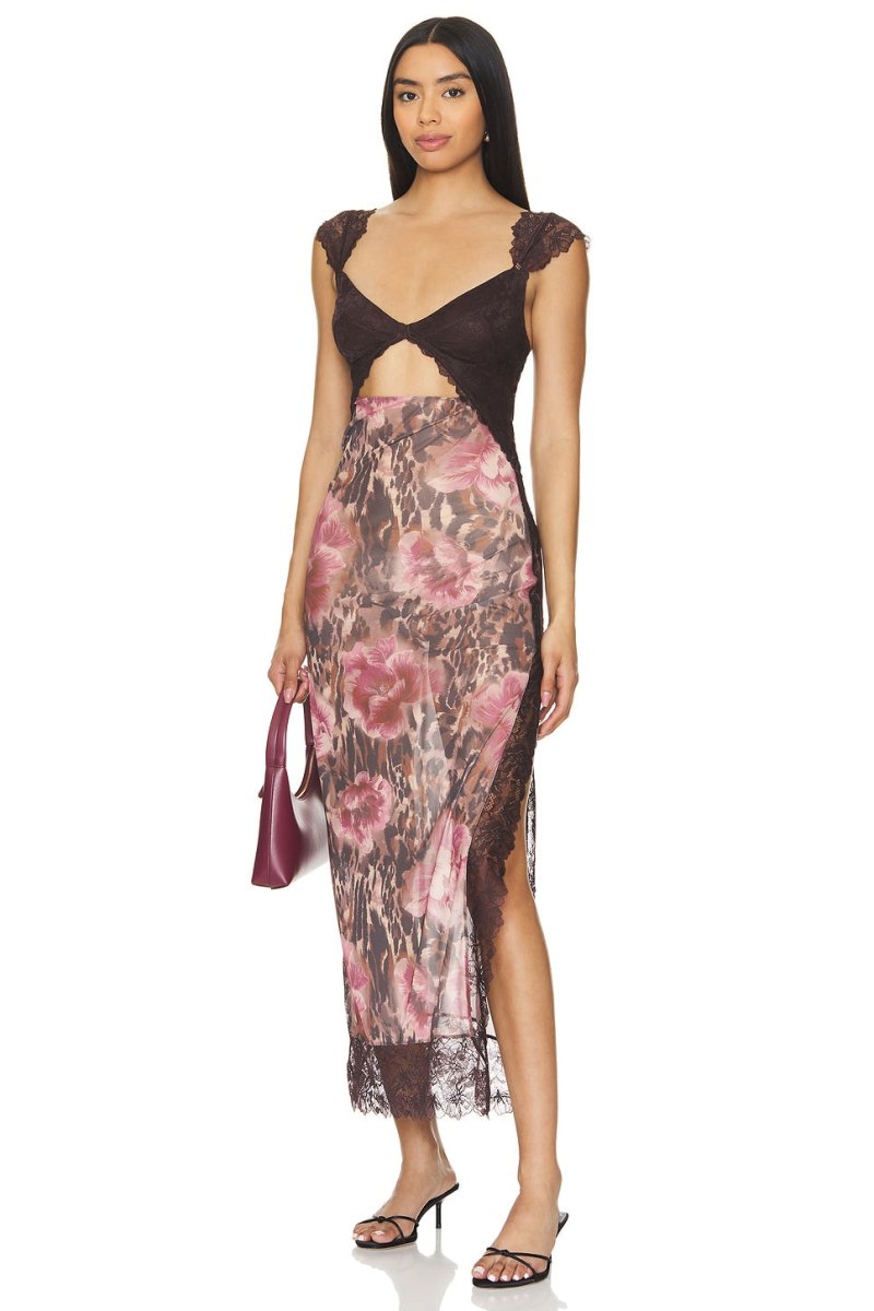 Elena | Damen Maxikleid Mit Blumenprint Und Spitzenbesatz
