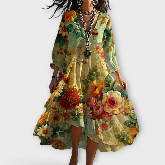 Hayden | Damen Midikleid Mit Floral Print Und V-Ausschnitt