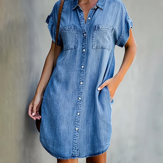 Monroe | Damen Mini Hemdblusenkleid Mit Knopfleiste