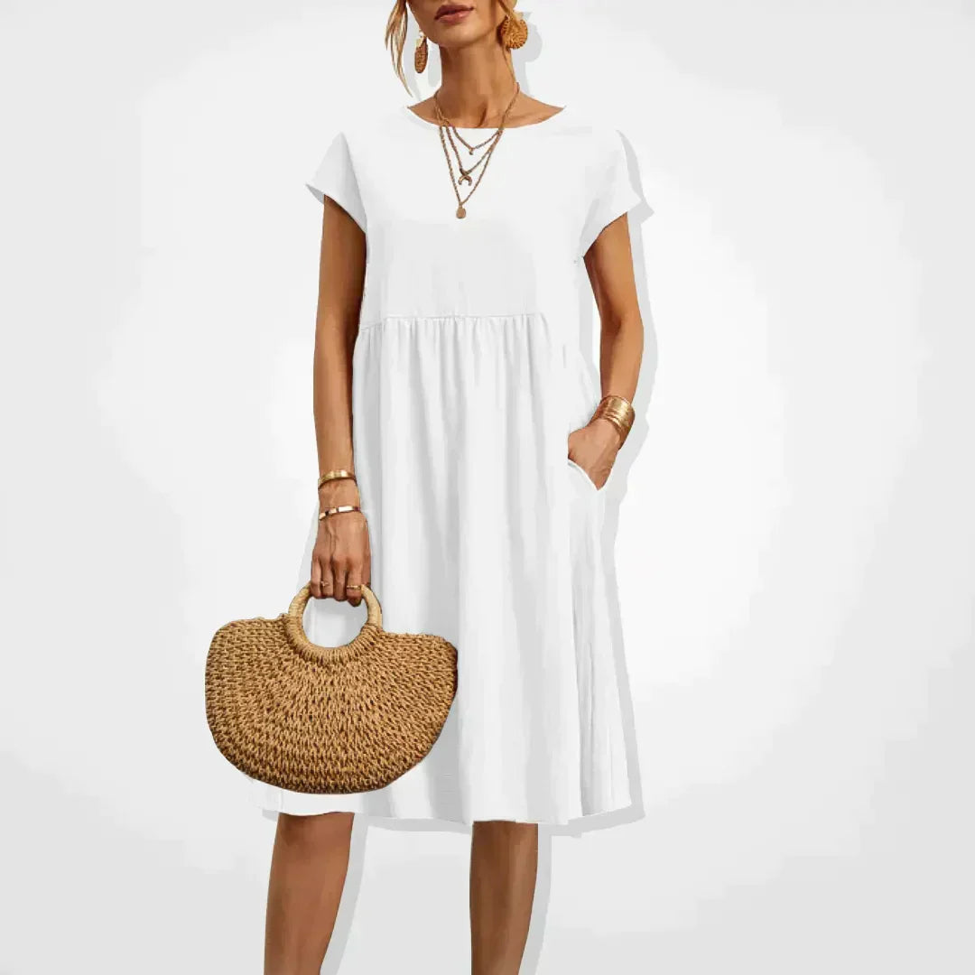 Willa | Damen Kurzarm Midikleid Mit Seitentaschen