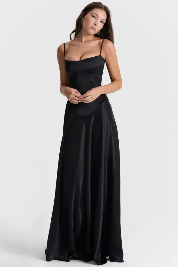 Isabelle | Damen Maxikleid Mit Spaghettiträgern Und Figurbetontem Oberteil