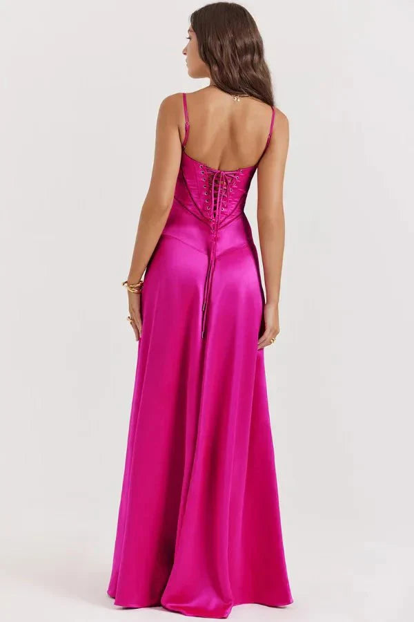 Isabelle | Damen Maxikleid Mit Spaghettiträgern Und Figurbetontem Oberteil