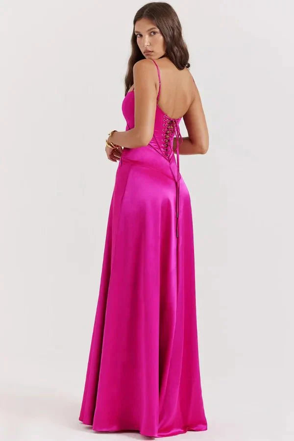 Isabelle | Damen Maxikleid Mit Spaghettiträgern Und Figurbetontem Oberteil