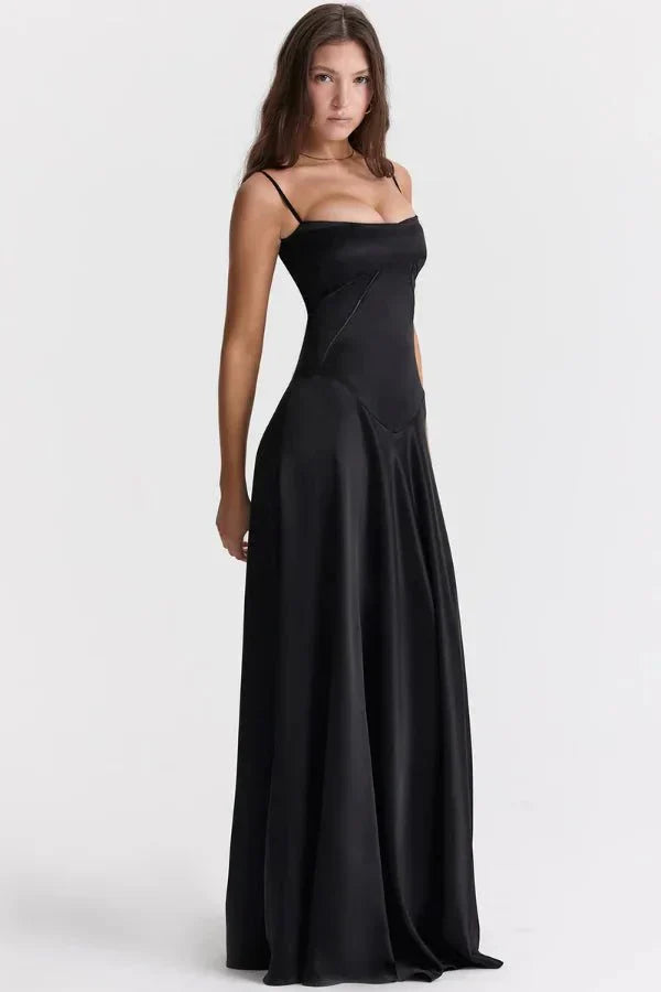 Isabelle | Damen Maxikleid Mit Spaghettiträgern Und Figurbetontem Oberteil