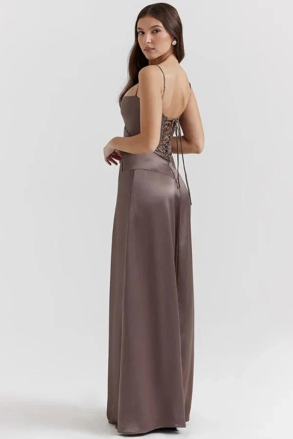 Isabelle | Damen Maxikleid Mit Spaghettiträgern Und Figurbetontem Oberteil