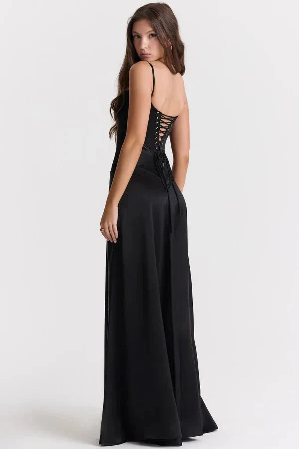 Isabelle | Damen Maxikleid Mit Spaghettiträgern Und Figurbetontem Oberteil