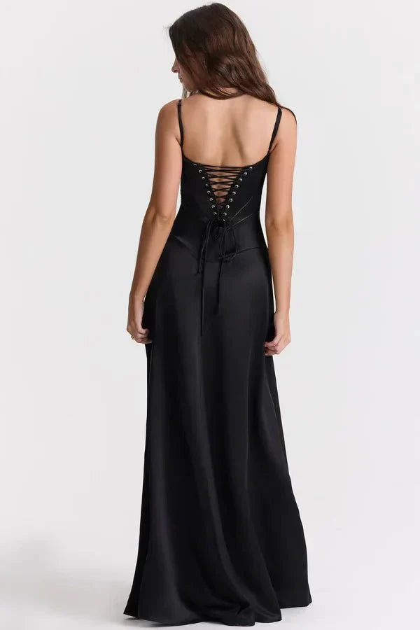 Isabelle | Damen Maxikleid Mit Spaghettiträgern Und Figurbetontem Oberteil
