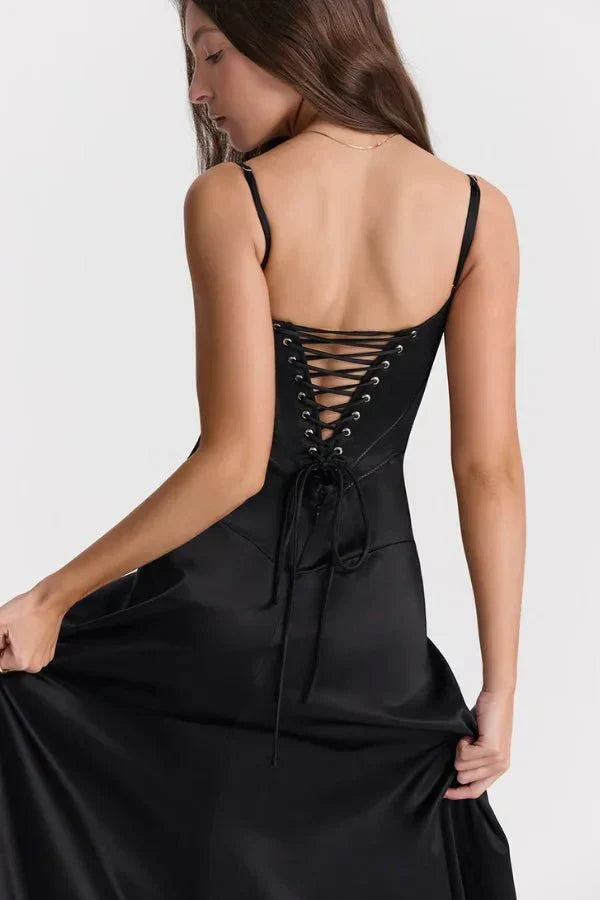 Isabelle | Damen Maxikleid Mit Spaghettiträgern Und Figurbetontem Oberteil