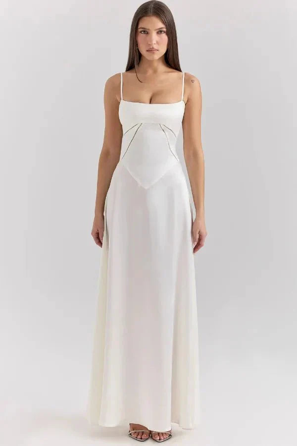 Isabelle | Damen Maxikleid Mit Spaghettiträgern Und Figurbetontem Oberteil