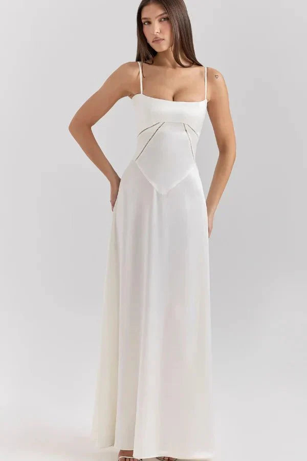 Isabelle | Damen Maxikleid Mit Spaghettiträgern Und Figurbetontem Oberteil