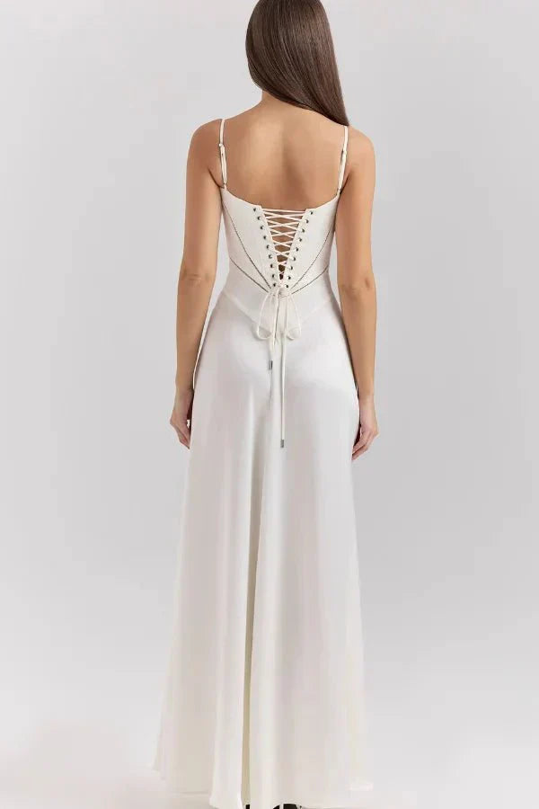 Isabelle | Damen Maxikleid Mit Spaghettiträgern Und Figurbetontem Oberteil