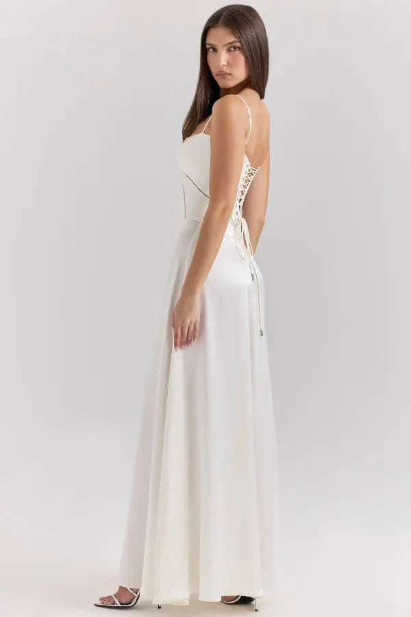 Isabelle | Damen Maxikleid Mit Spaghettiträgern Und Figurbetontem Oberteil