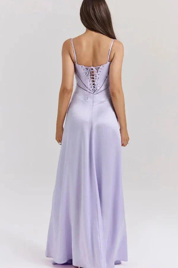 Isabelle | Damen Maxikleid Mit Spaghettiträgern Und Figurbetontem Oberteil