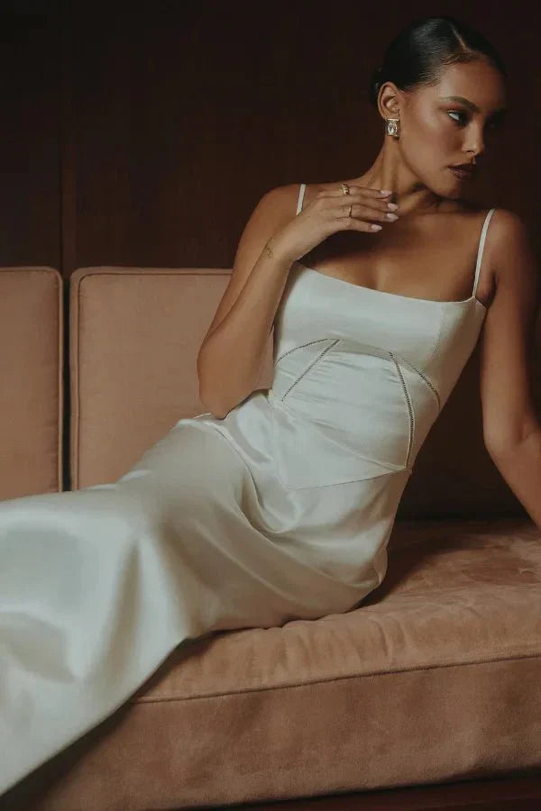 Isabelle | Damen Maxikleid Mit Spaghettiträgern Und Figurbetontem Oberteil