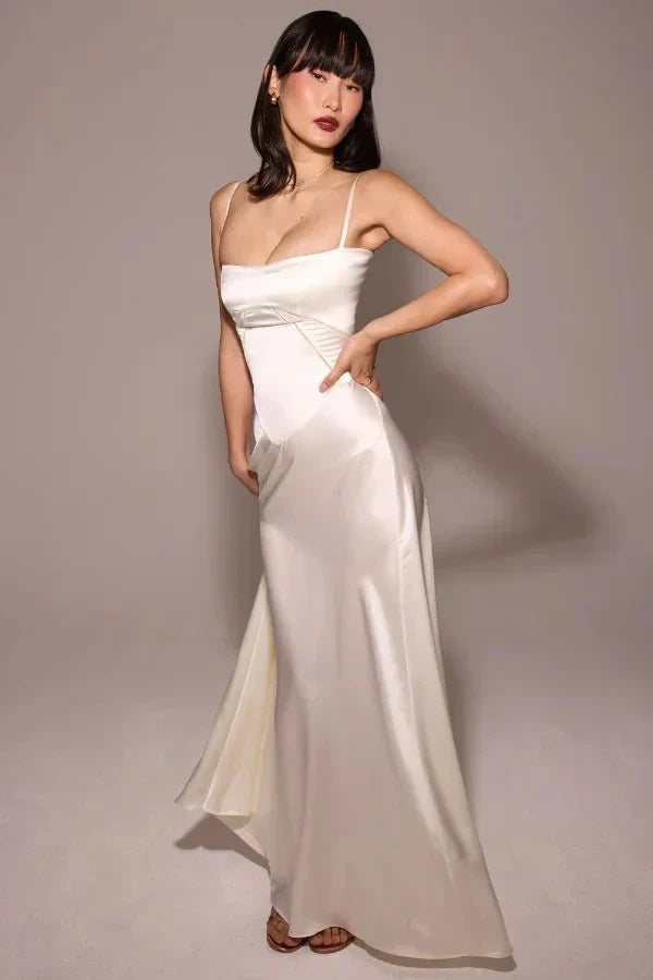 Isabelle | Damen Maxikleid Mit Spaghettiträgern Und Figurbetontem Oberteil