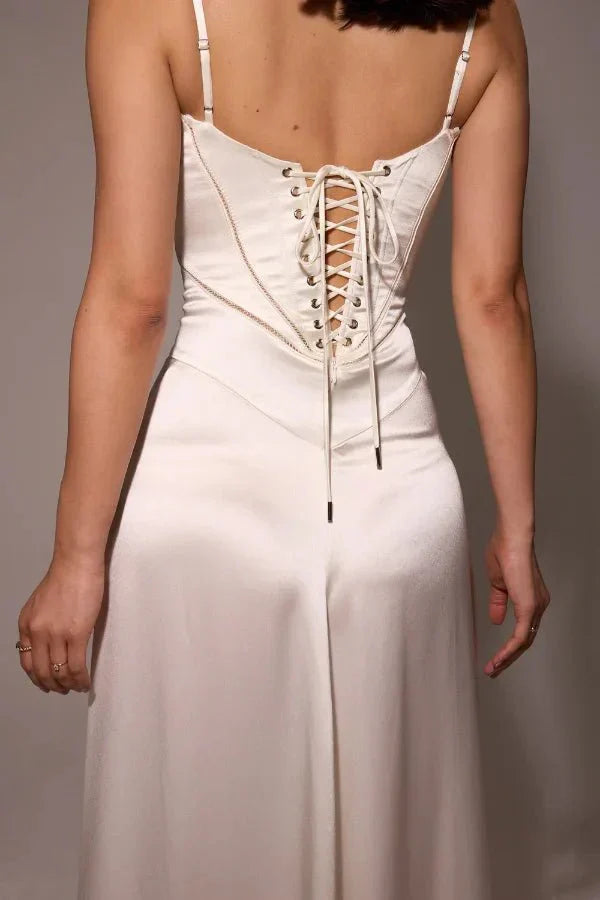 Isabelle | Damen Maxikleid Mit Spaghettiträgern Und Figurbetontem Oberteil