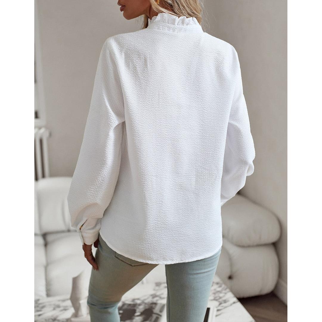 Harper | Damen Bluse Mit Knopfleiste Und Rüschenbesatz