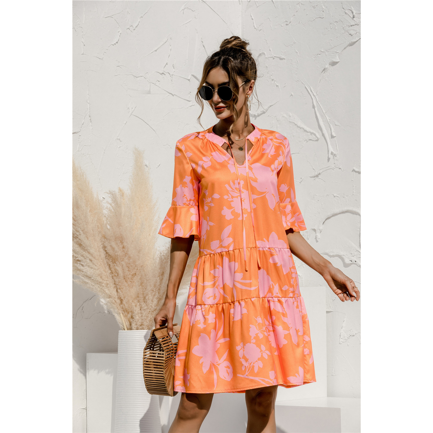 Freya | Damen Mini Kleid Mit Niedriger Taille Und Kurzarm